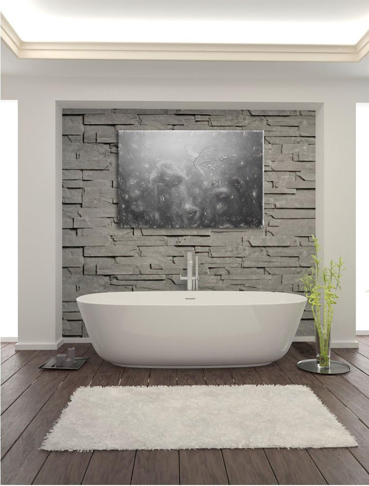 Pixxprint Mohn und Schmetterling Kunst / 100x70cm Leinwandbild bespannt auf Holzrahmen/Wandbild Kuns