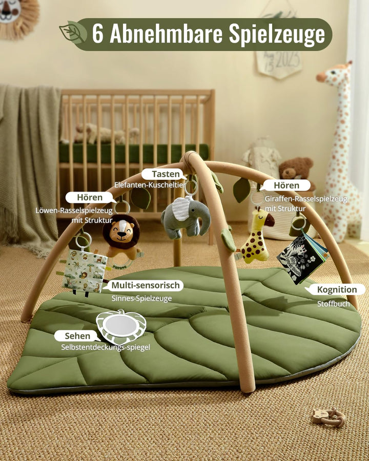 Blissful Diary Spielbogen Baby, Übergrosses Blattförmiges Spieldecke Baby Gym Activity Decke mit 6 A