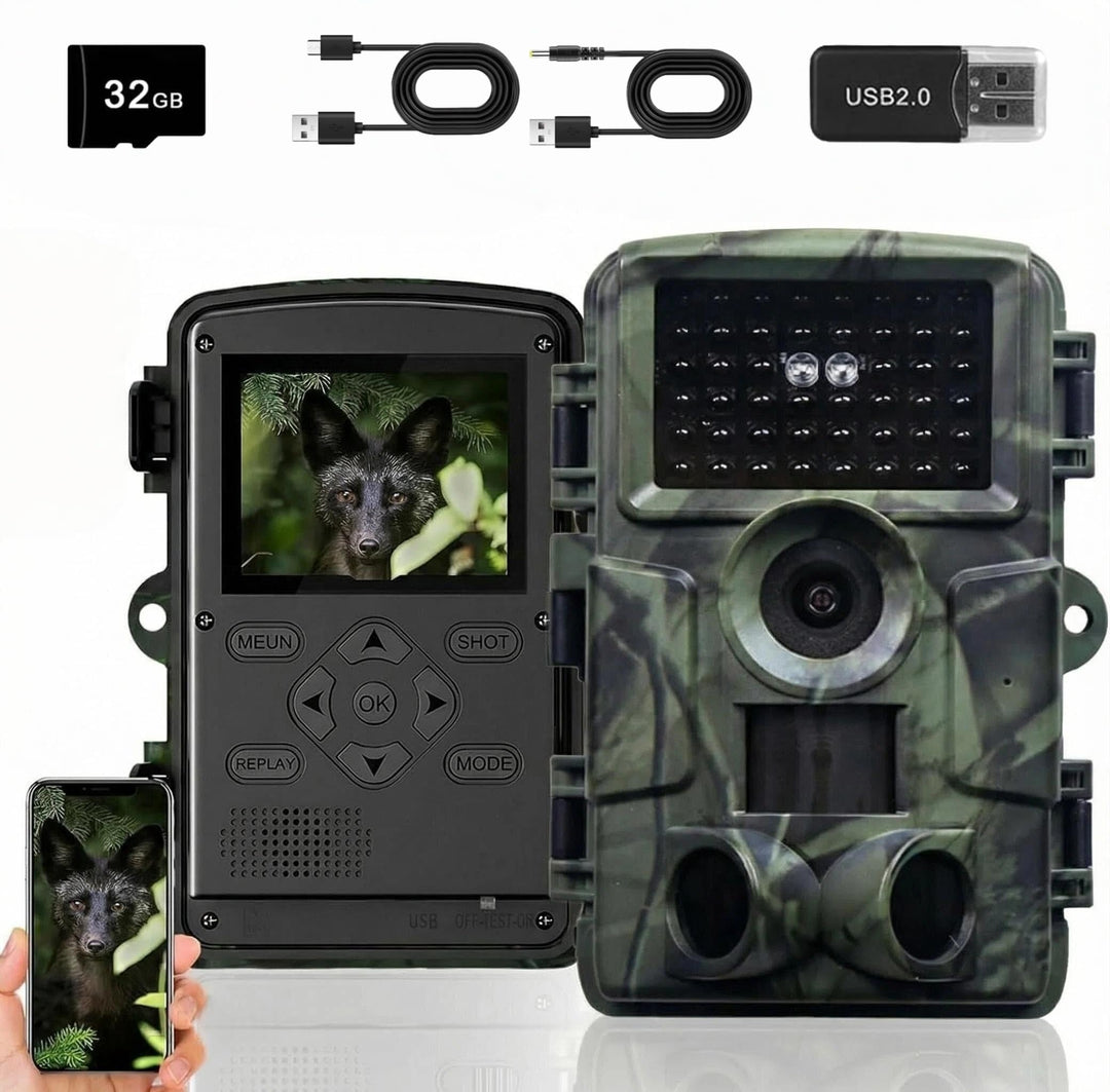 LMHOME Wildkamera mit Bewegungsmelder Nachtsicht - 4K 60MP Wildtierkamera WLAN mit 32GB SD Karte Han