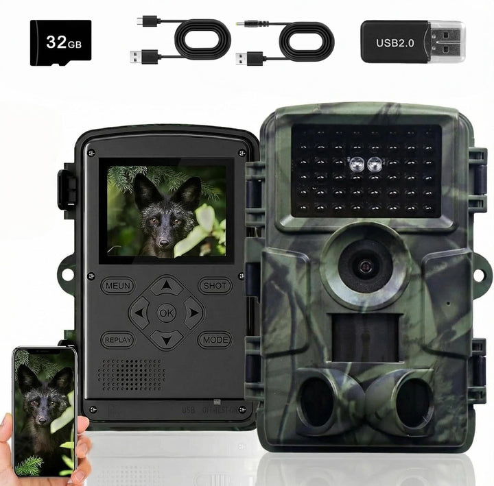 LMHOME Wildkamera mit Bewegungsmelder Nachtsicht - 4K 60MP Wildtierkamera WLAN mit 32GB SD Karte Han