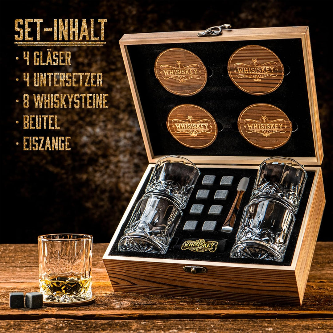 Whisiskey - Whisky Gläser Set - Whiskey Zubehör Set - Whisky Steine - Whiskygläser - Geschenke für M