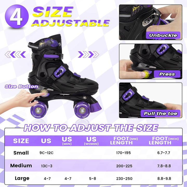 Nattork Rollschuhe Kinder, Verstellbare Rollschuhe für Kinder Jungen Mädchen, 4 Grössen Verstellbar