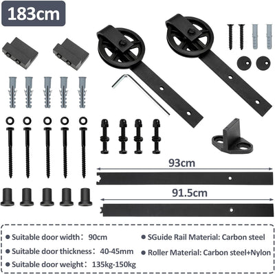 Jopassy 183cm (6FT) Schiebetürbeschlag, Schiebetürsystem Set, Schiebetüren Tragfähigkeit 150kg, Schi