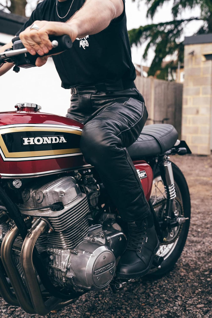 TEXPEED motorradhose leder wasserdicht herren mit protektoren - Schwarz Vollnarbiges Lederhose echtl