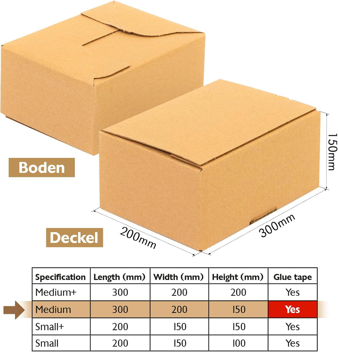 Konzept 11 Versandkarton 30x20x15cm Set 50 Stk. Faltkartons mit Deckel Selbstklebend, Kleine Kartons