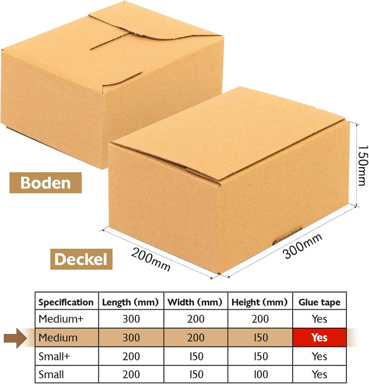 Konzept 11 Versandkarton 30x20x15cm Set 50 Stk. Faltkartons mit Deckel Selbstklebend, Kleine Kartons