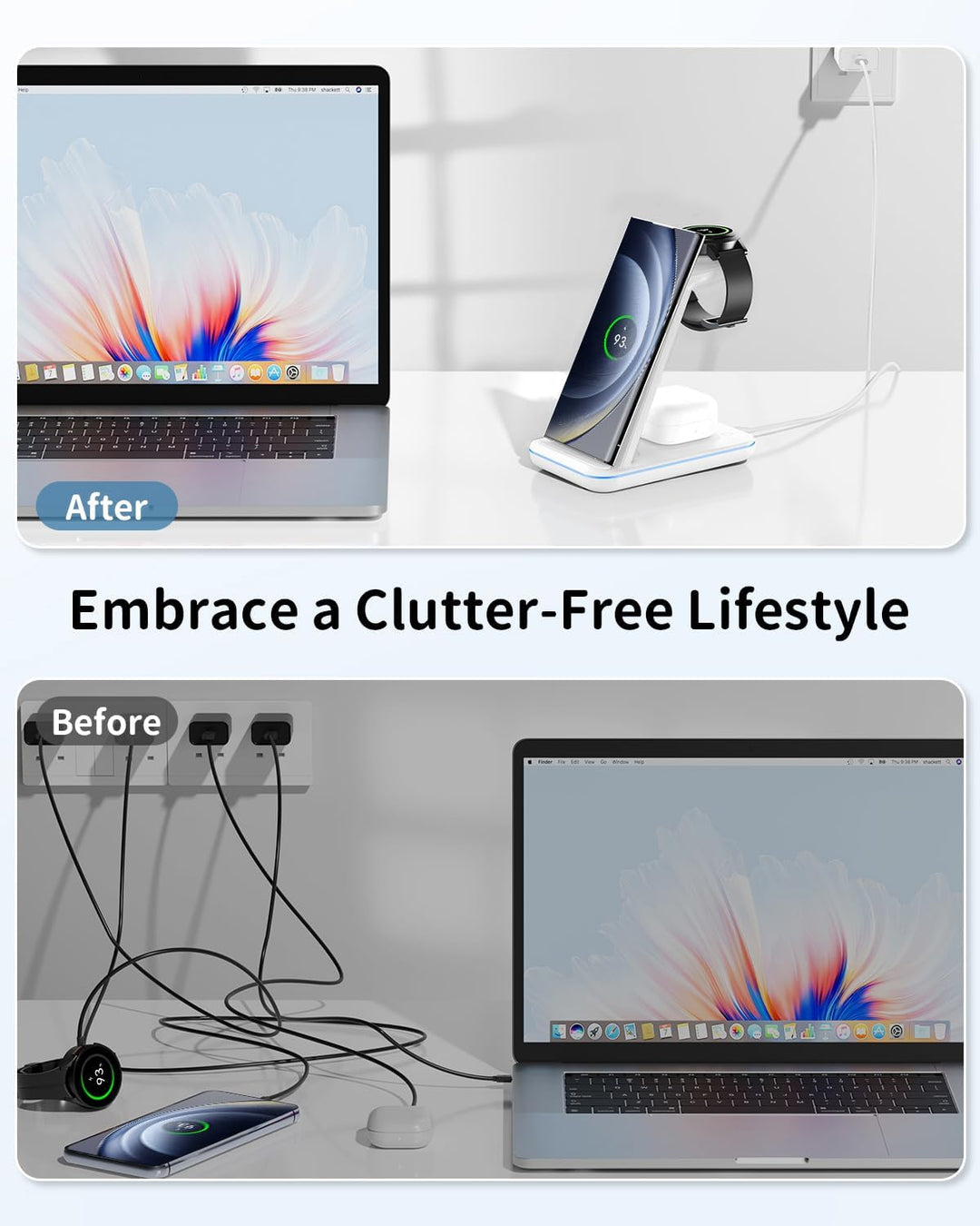 JoyGeek 3 in 1 Induktive Ladestation für Samsung, Wireless Charger für Samsung S25/S24/S23/S22/S21/Z