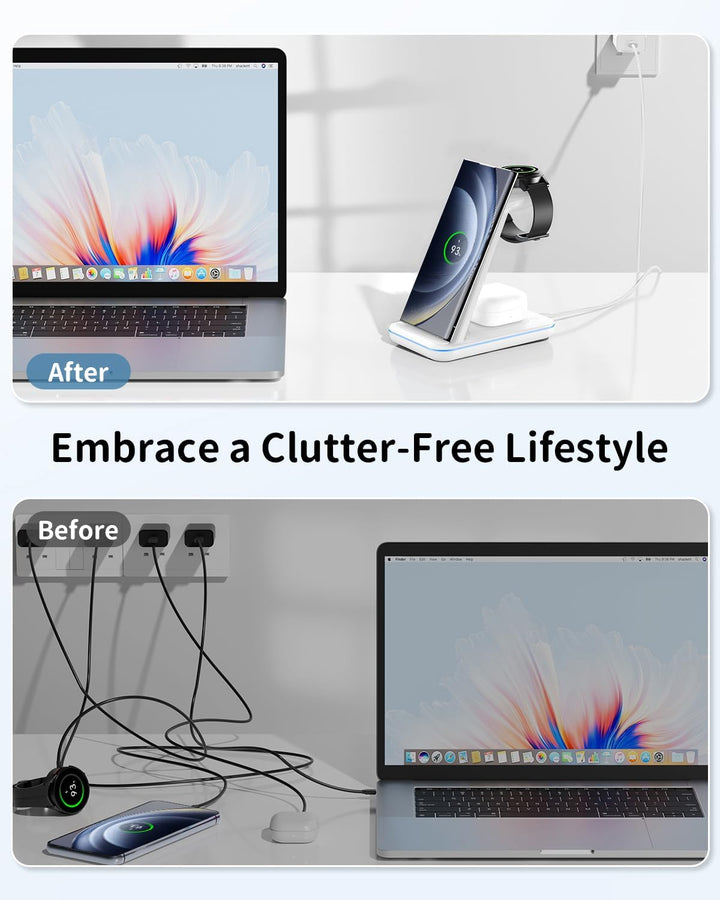 JoyGeek 3 in 1 Induktive Ladestation für Samsung, Wireless Charger für Samsung S25/S24/S23/S22/S21/Z