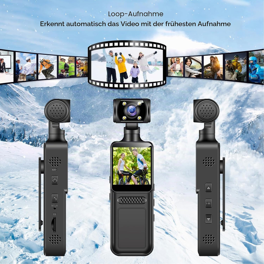 XUMIUZIY Handheld Action Kamera, 4K HD WiFi Sportkamera mit 180° Drehbarem Objektiv, 1,3 Zoll HD Bil