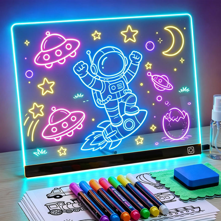 KOKODI LED Zeichentafel für Kinder, leuchtendes Malbrett 37x27 cm mit 7 Stiften, USB-C, kreatives Le