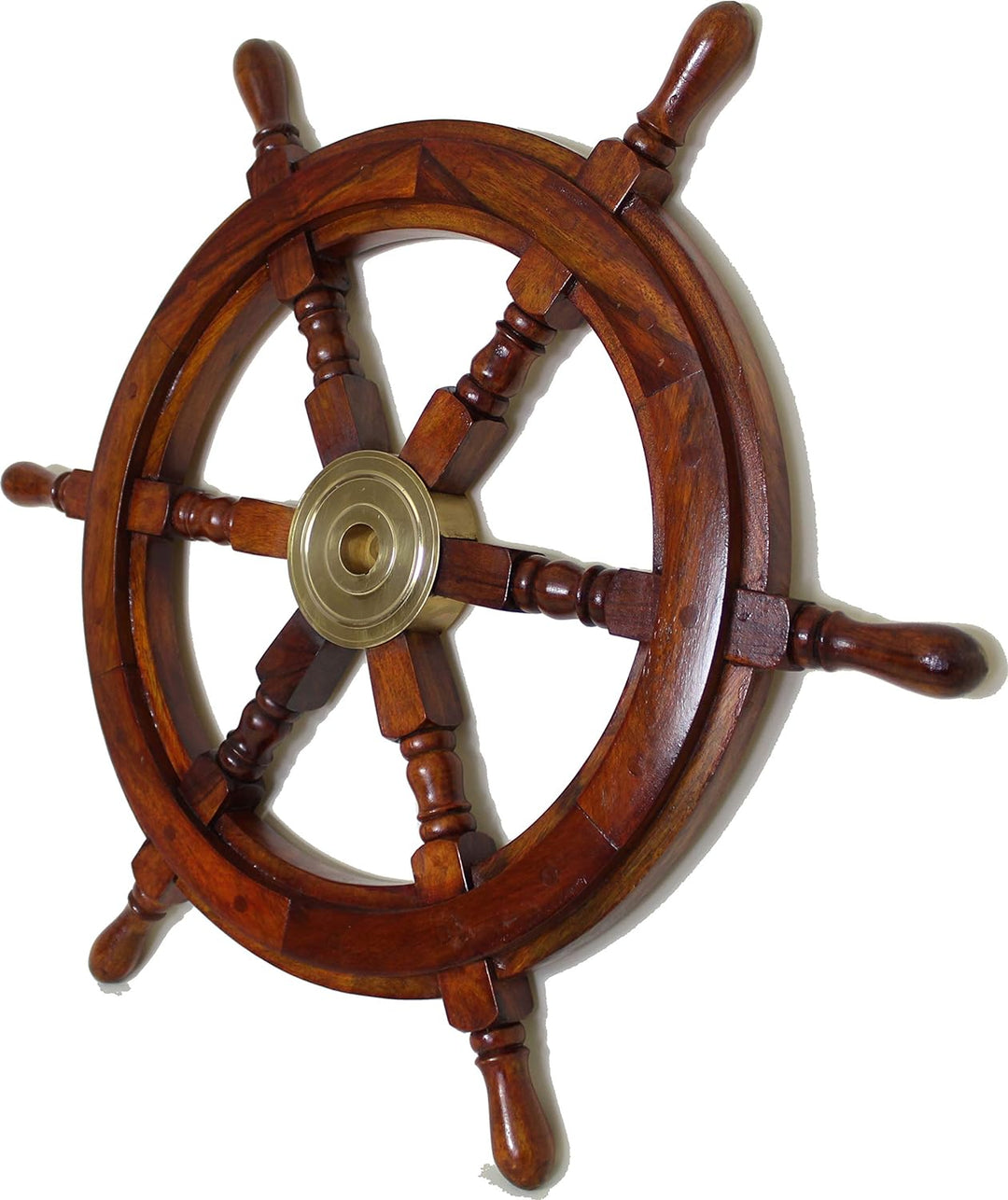 Antik 2000 Maritimes Schiffssteuerrad aus Holz mit Messingnabe Durchmesser 30 cm