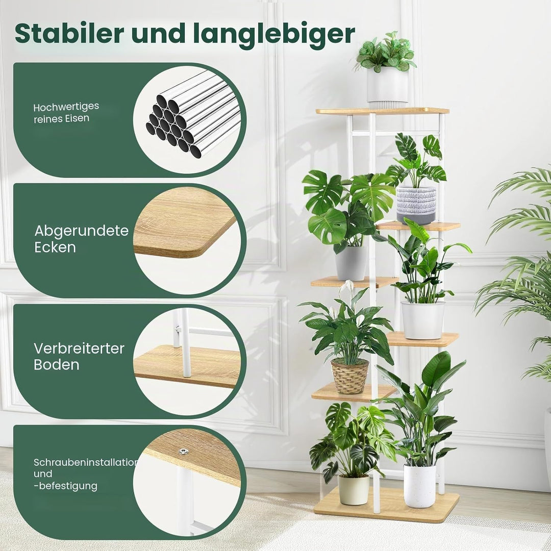 Pflanzenständer mit 6 Etagen,106 cm Blumenregal Indoor Weiss Eck-Innenbereich , Mehrere Pflanzen Blu