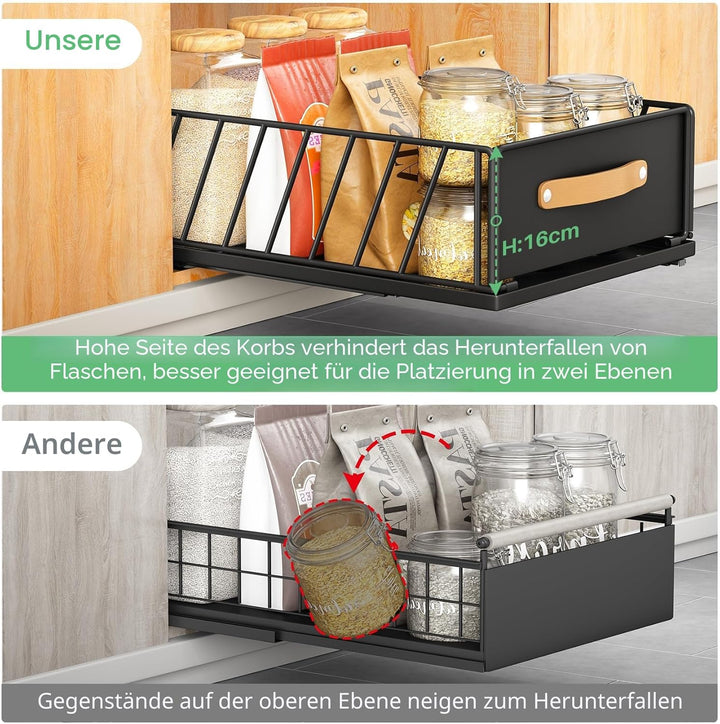 Kitstorack Teleskopschublade, Ausziehbare Schublade für Kabinett Metall Slide Out Organizer mit Grif