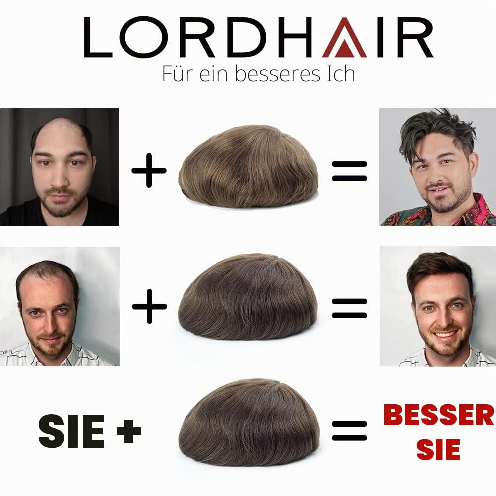 Lordhair Perücke Männer,Realität Toupet,0,06 mm Alle V-Looped Dünnes,Haarfreestyle,Natürlich eng anl