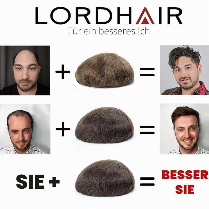 Lordhair Perücke Männer,Realität Toupet,0,06 mm Alle V-Looped Dünnes,Haarfreestyle,Natürlich eng anl