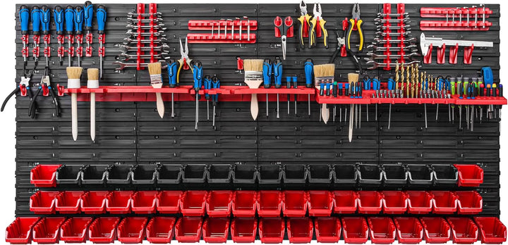 Lagersystem Werkstattregal | 156 x 78 cm | 56 stck. Box | Wandregal mit Werkzeughalterungen und Stap