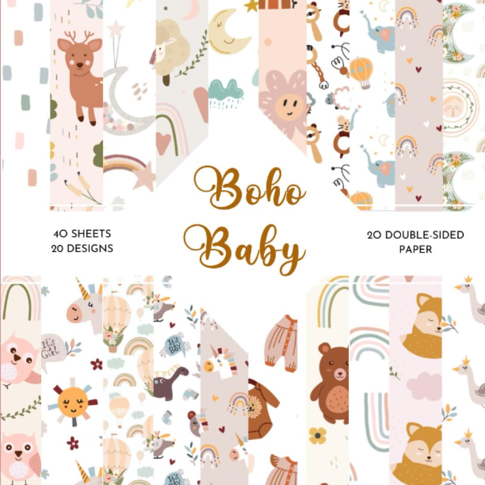 Boho Baby Scrapbook-Papier: 8,5 x 8,5 cm, 40 doppelseitige Blätter (20 Designs), Boho-Baby-Thema, pe