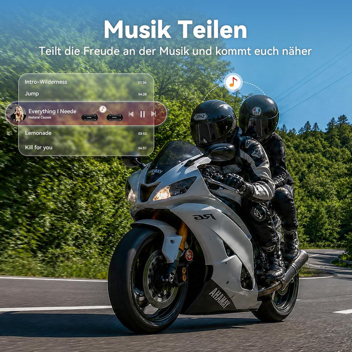 N2 Motorrad Intercom Bluetooth 5.4, 1000m Kommunikation für 2 Fahrer N2 Doppelpack, N2 Doppelpack