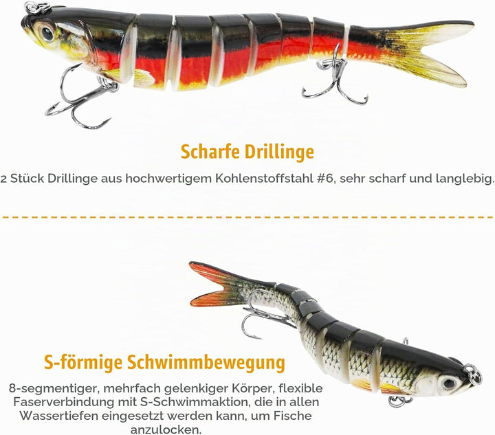 5 Stück Wobbler Hecht, Hecht Köder, Swimbait Lebensechter für He-CHT, Gross Kunstköder Zander ür Süs