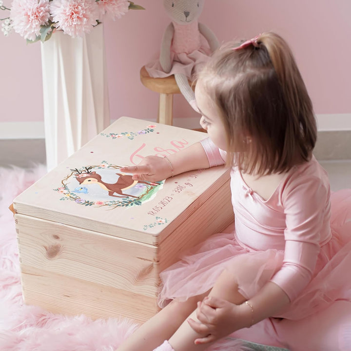 KIDSMOOD - Erinnerungsbox Baby, personalisierte Holzkiste mit Deckel, Ideal zur Aufbewahrung von Eri