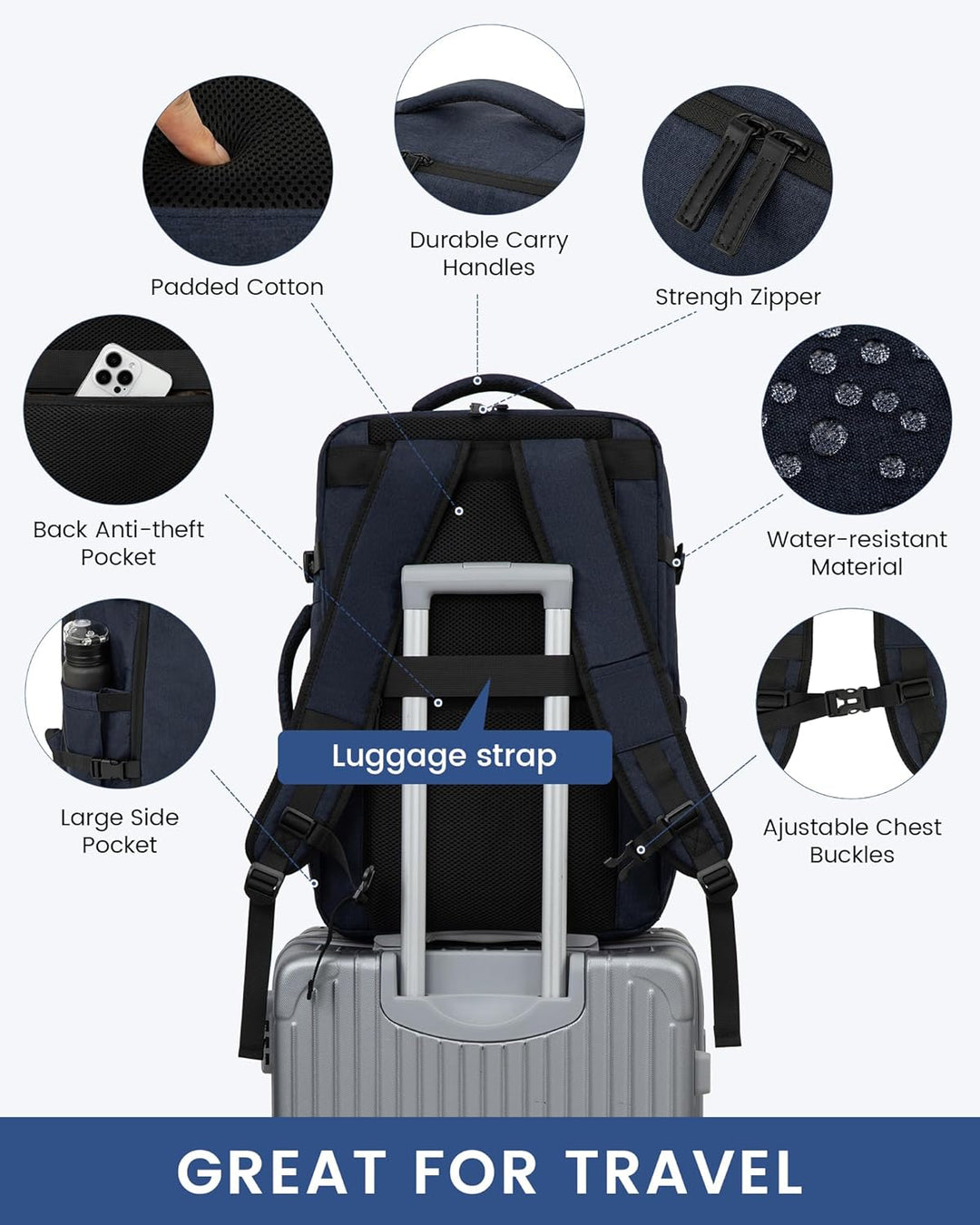 LOVEVOOK Handgepäck Rucksack 45x36x20 für Easyjet, Reiserucksack Herren Damen Flugzeug Klein Tasche