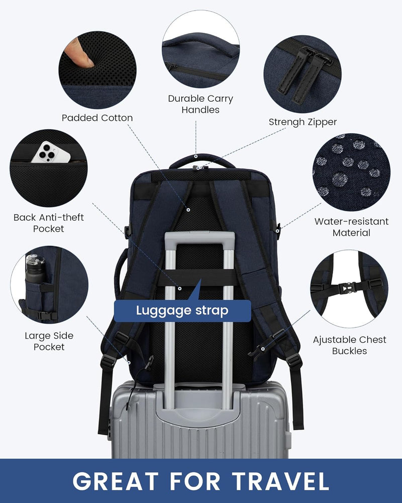 LOVEVOOK Reiserucksack Handgepäck Flugzeug, 40L Gross Rucksack Kofferrucksack Tasche, Travel Backpac