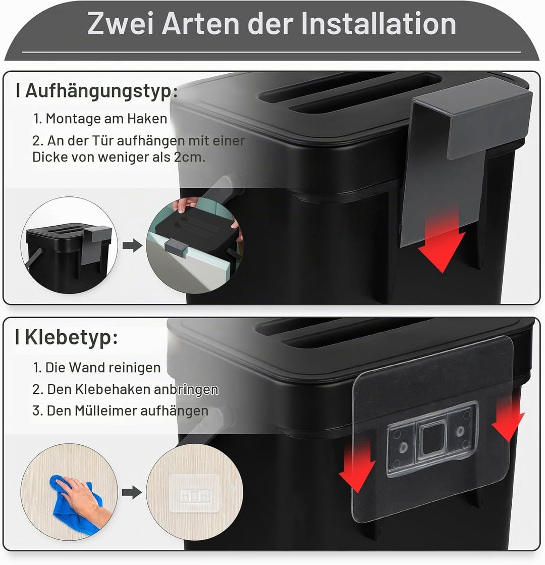 LALAGO Komposteimer Küche,(5L+3L) Aufhängbar Biomülleimer, Hängeaufbewahrung Abfalleimer mit Deckel
