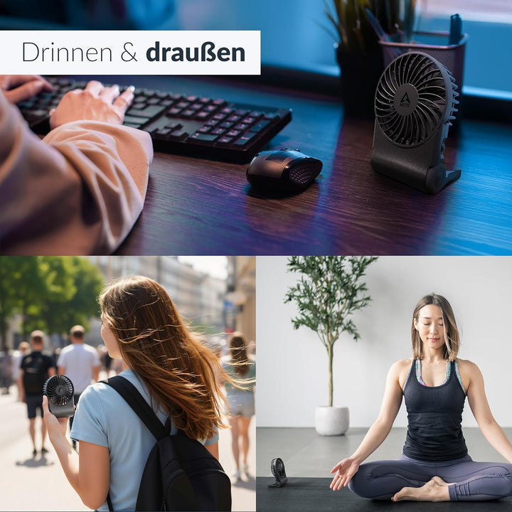 ARCTIC Summair 2Go - Wiederaufladbarer Handventilator mit Standfuss, stufenlos regelbar, 4-77h Laufz