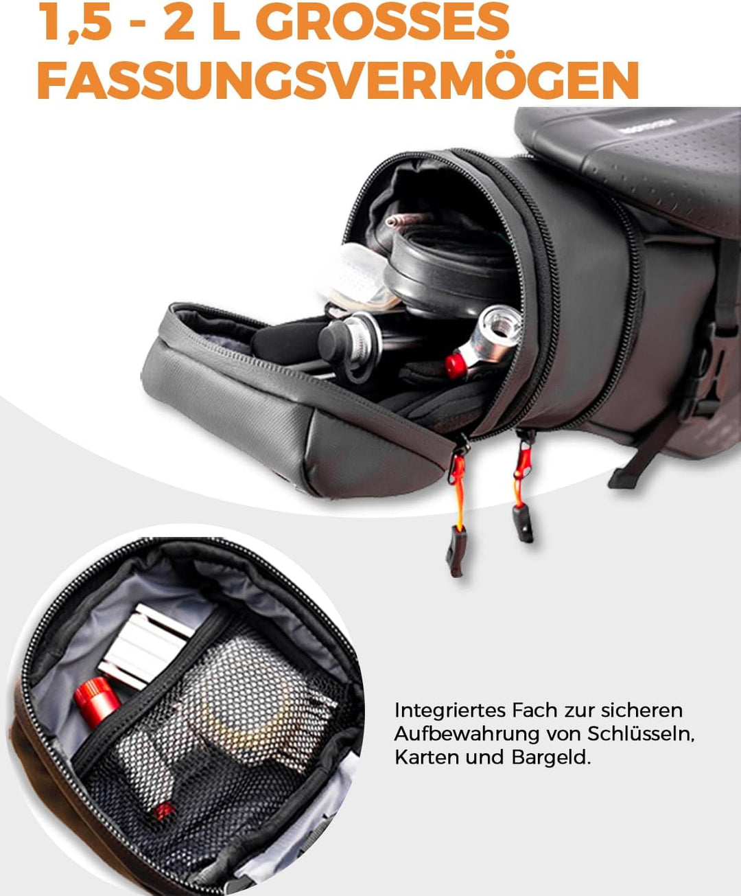 Fahrradsitztasche, wasserdichte Fahrradsatteltasche, erweiterbare Kapazität, Radfahren unter dem Sit