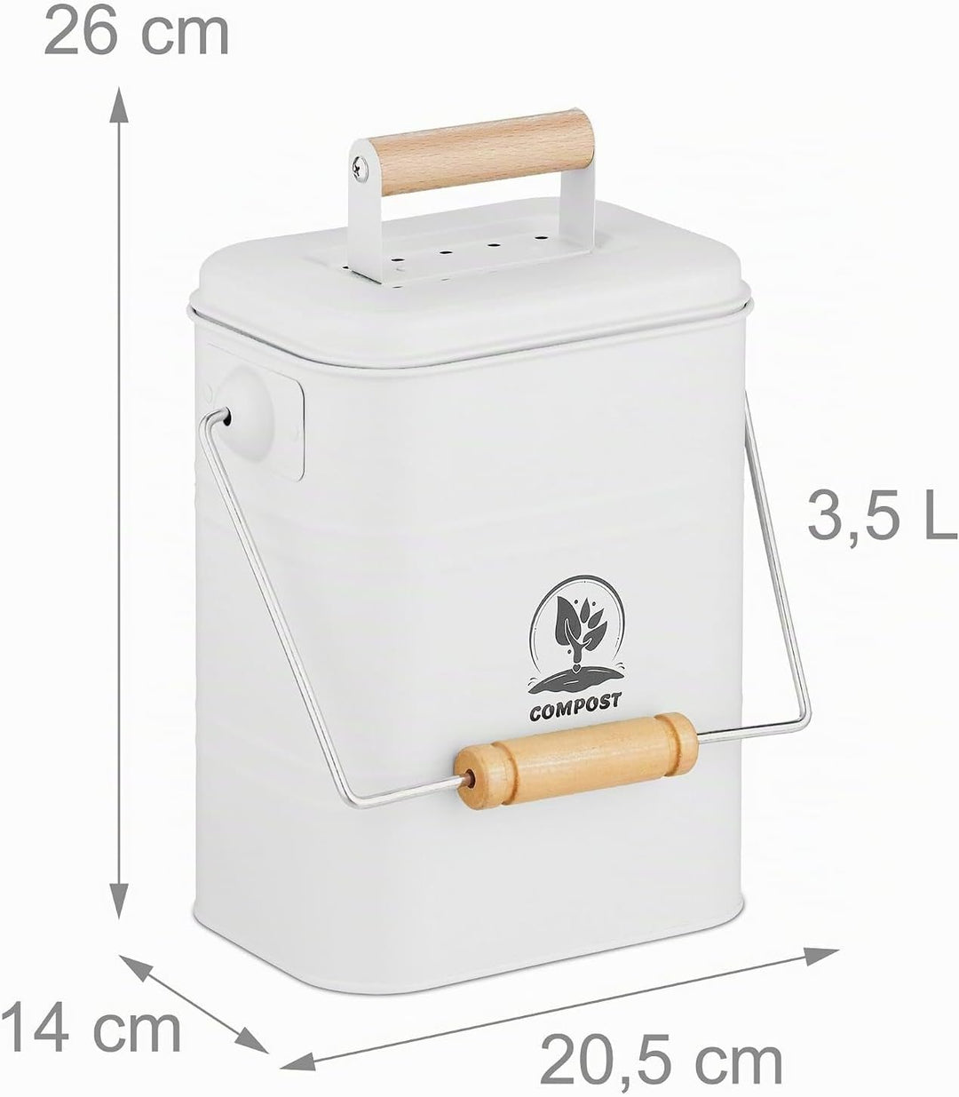 Relaxdays Komposteimer Küche, 3,5 Liter, 2 Aktivkohlefilter, mit Deckel, Henkel, Eisen &amp; Holz, Biomü