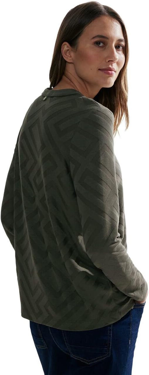 Cecil Damen Jacquard Langarmshirt S Dynamic Khaki, S Dynamic Khaki