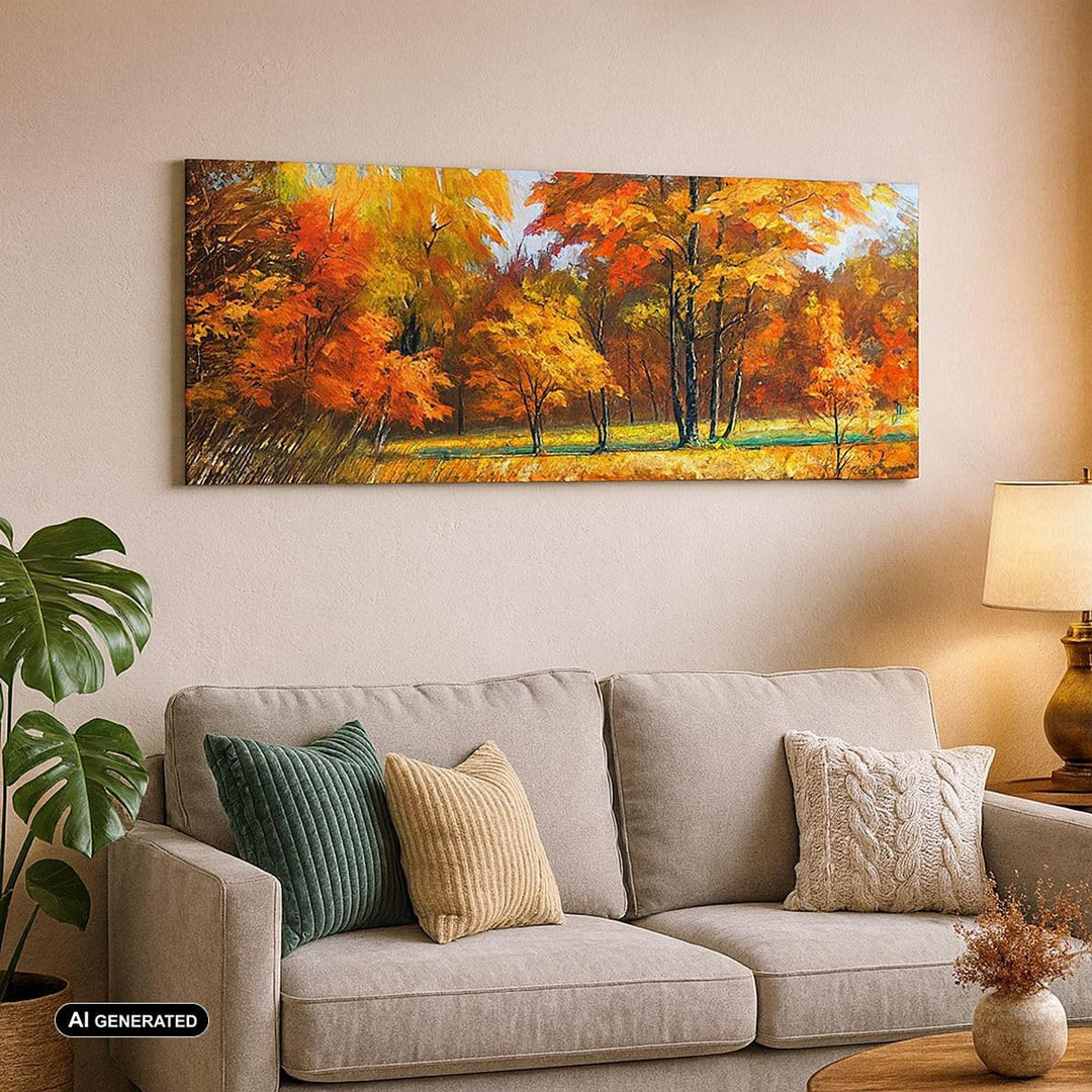 Wandbilder Dekoration Wohnzimmer Park Herbst Wasser Panorama Bilder auf Leinwand 120x50cm Leinwandbi