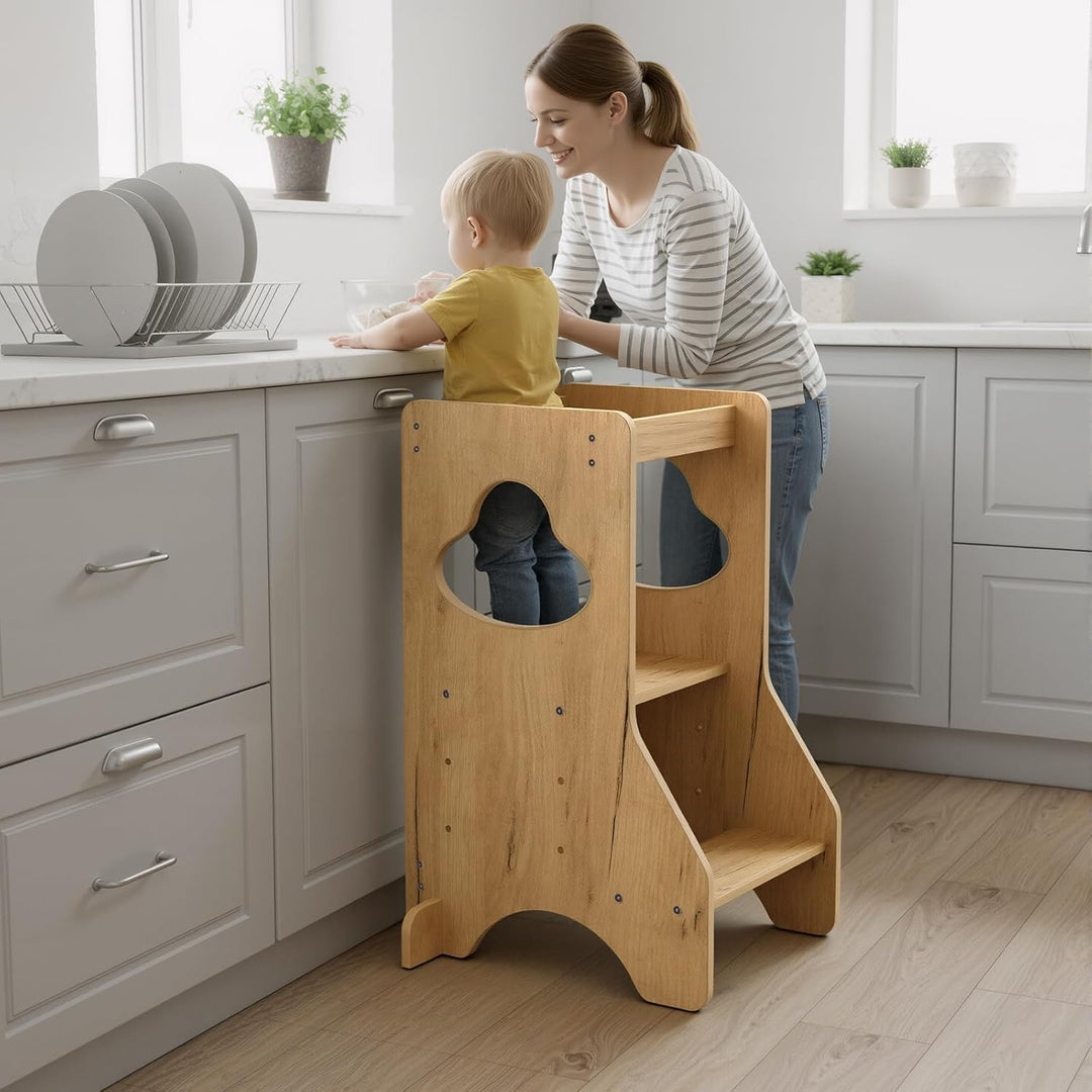 COSYLAND Lernturm ab 1 Jahr - Learning Tower - Höhenverstellbar Montessori Lernturm mit Kippschutz,