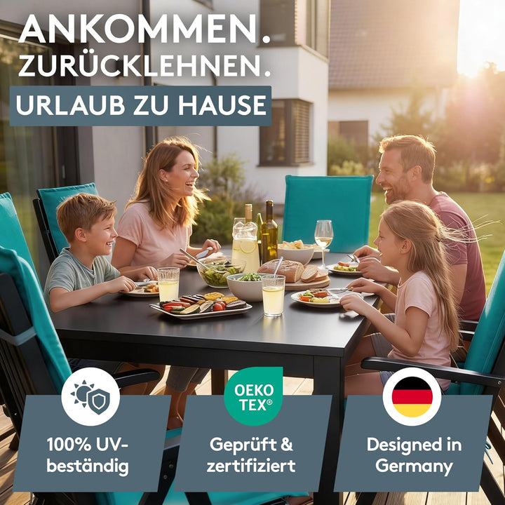 LILENO HOME Gartenstuhl Auflagen [2er Set - Hochlehner] in Petrol - Bequeme Liegen als Sitzauflagen