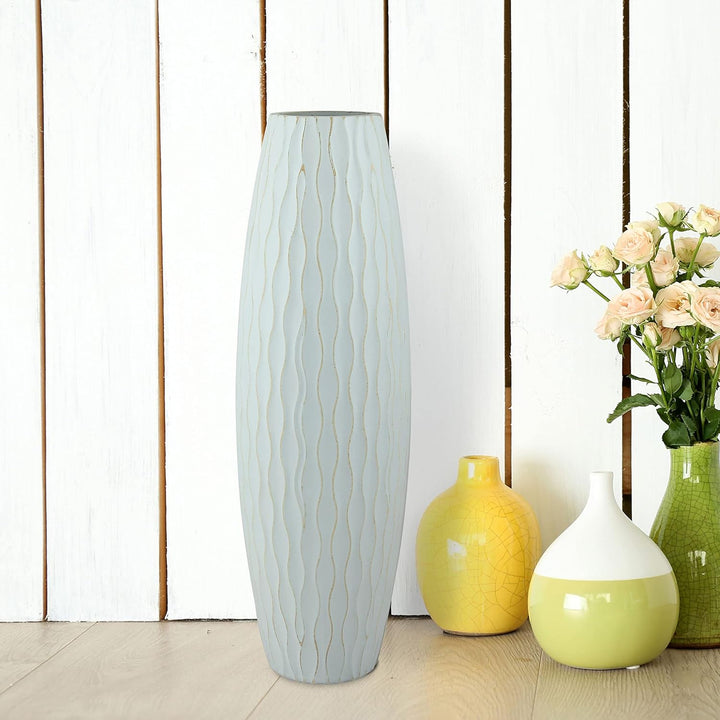 Stonebriar SB-5076C Beach Nostalgie Grosse Vase aus verwittertem blassem Ozean, Holz, Hellblau, 40 c