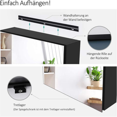 EMKE Spiegelschrank Bad, Badezimmer Spiegelschrank mit Spiegel, 50x65cm Badschrank Wandschrank mit h