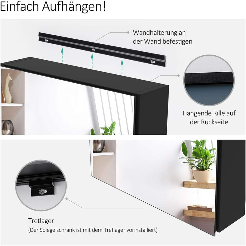 EMKE Spiegelschrank Bad, Badezimmer Spiegelschrank mit Spiegel, 50x65cm Badschrank Wandschrank mit h