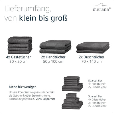 Merana Rome Handtuch Set | saugstark, weich und fusselfrei | Frottier Luxus Qualität | 100% Baumwoll
