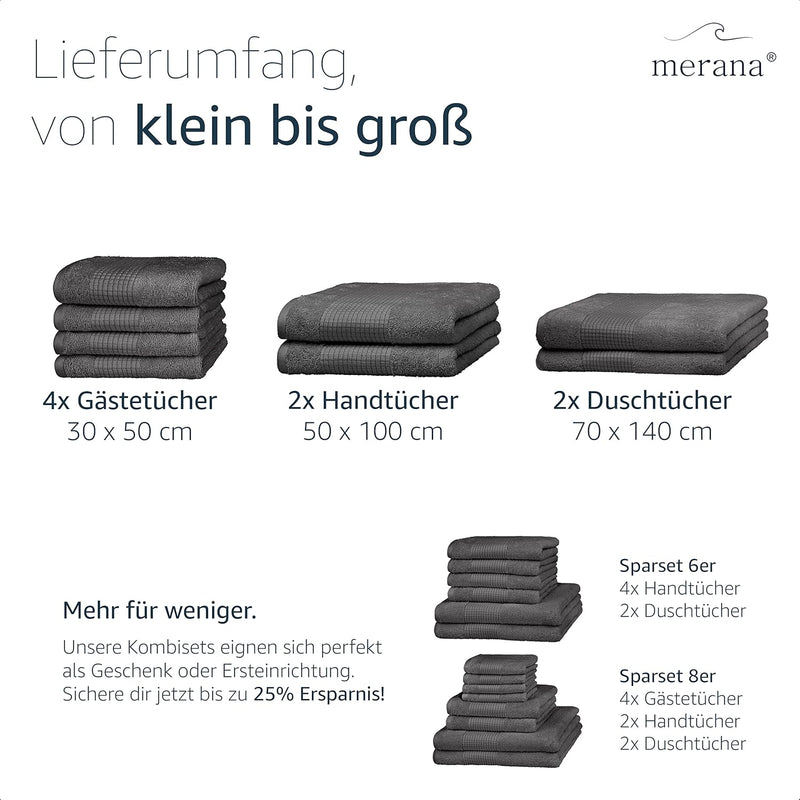 Merana Rome Handtuch Set | saugstark, weich und fusselfrei | Frottier Luxus Qualität | 100% Baumwoll