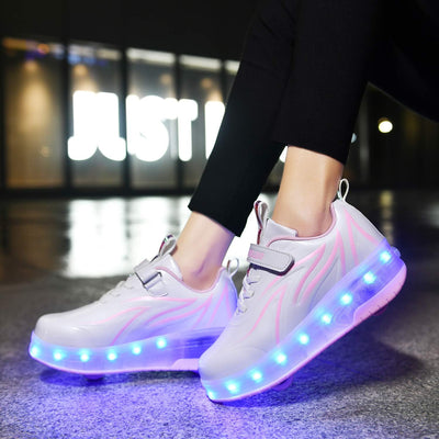 Sily Life Unisex Kinder USB Wiederaufladbar/LED Licht Skateboardschuhe mit Doppelrad Rollen/Fitnesss