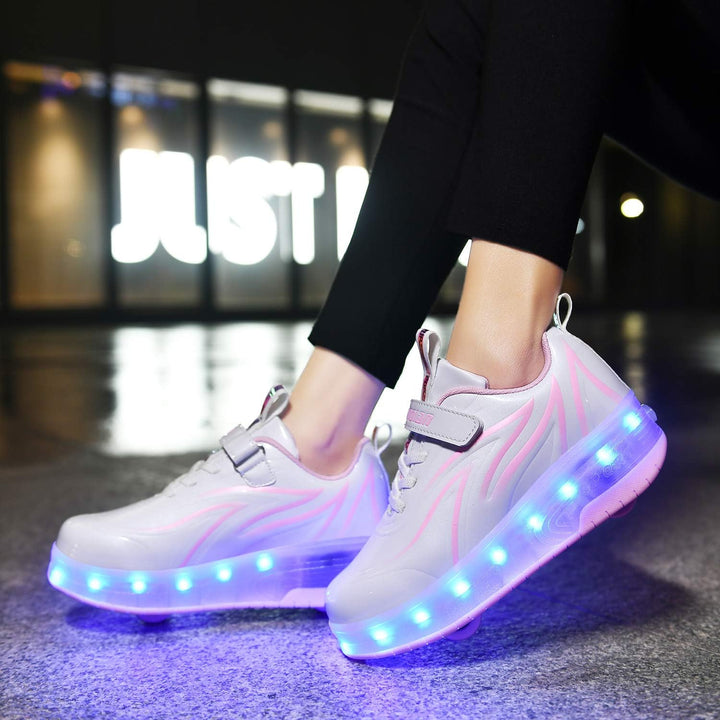 Unisex Kinder USB Wiederaufladbar/LED Licht Skateboardschuhe mit Doppelrad Rollen/Fitnessschuhe Gymn