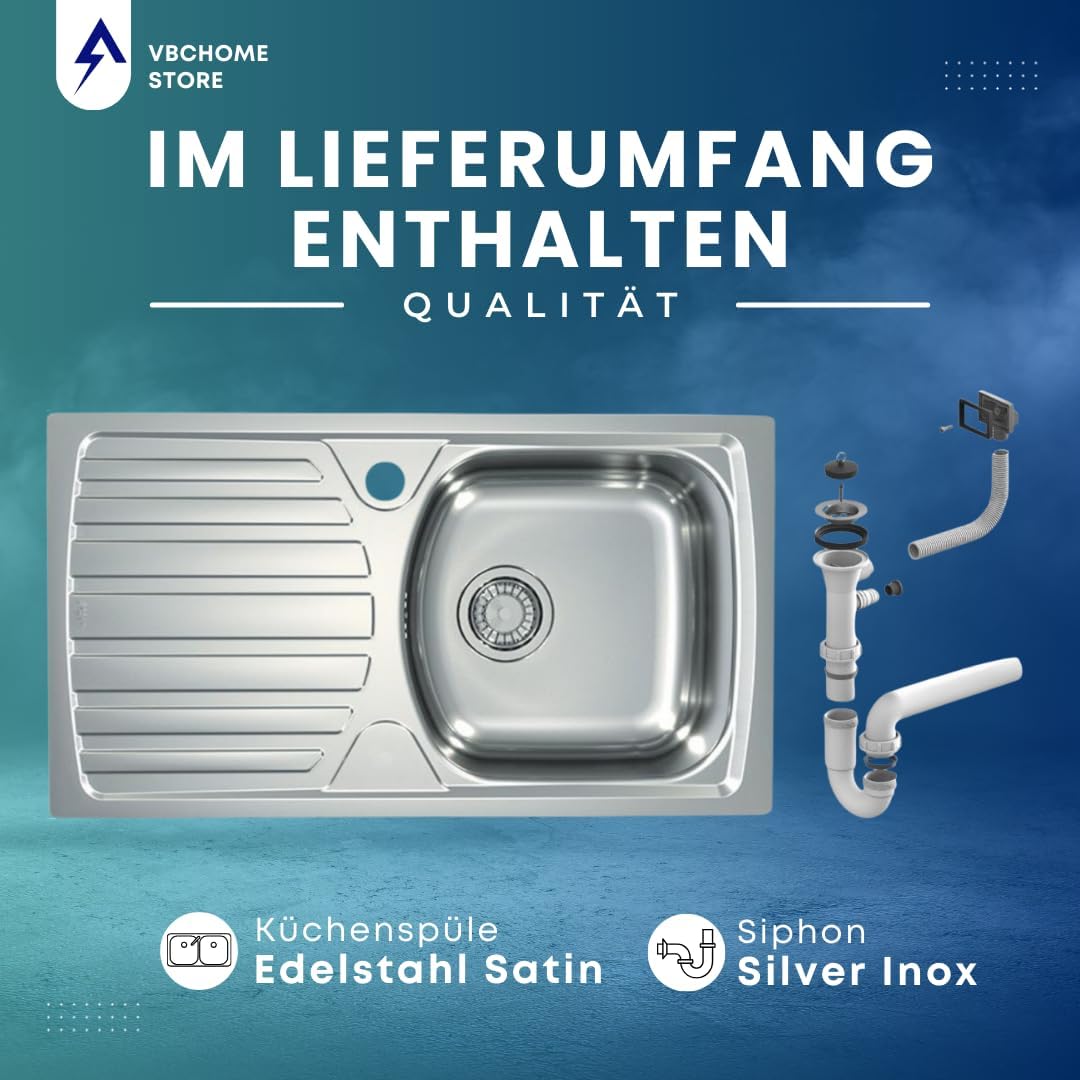 VBChome: Einbauspüle mit Hahnloch 780 x 435 mm Camping Küchenspüle - Satinstruktur Alveus Basic 170