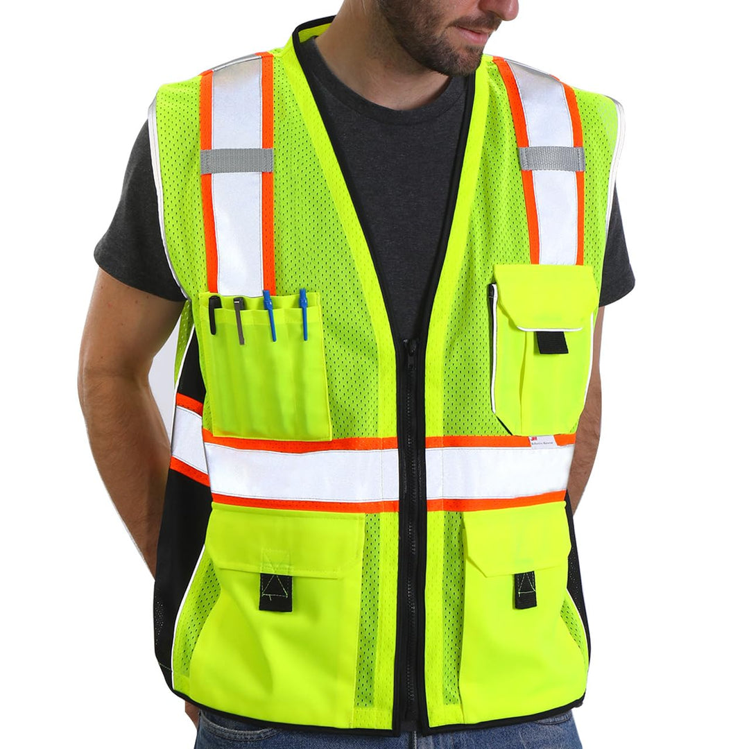 Dib Safety Reflektierende Warnweste mit Netztaschen, Reissverschluss mit 3M-Klebeband. S Gelb, S Gel