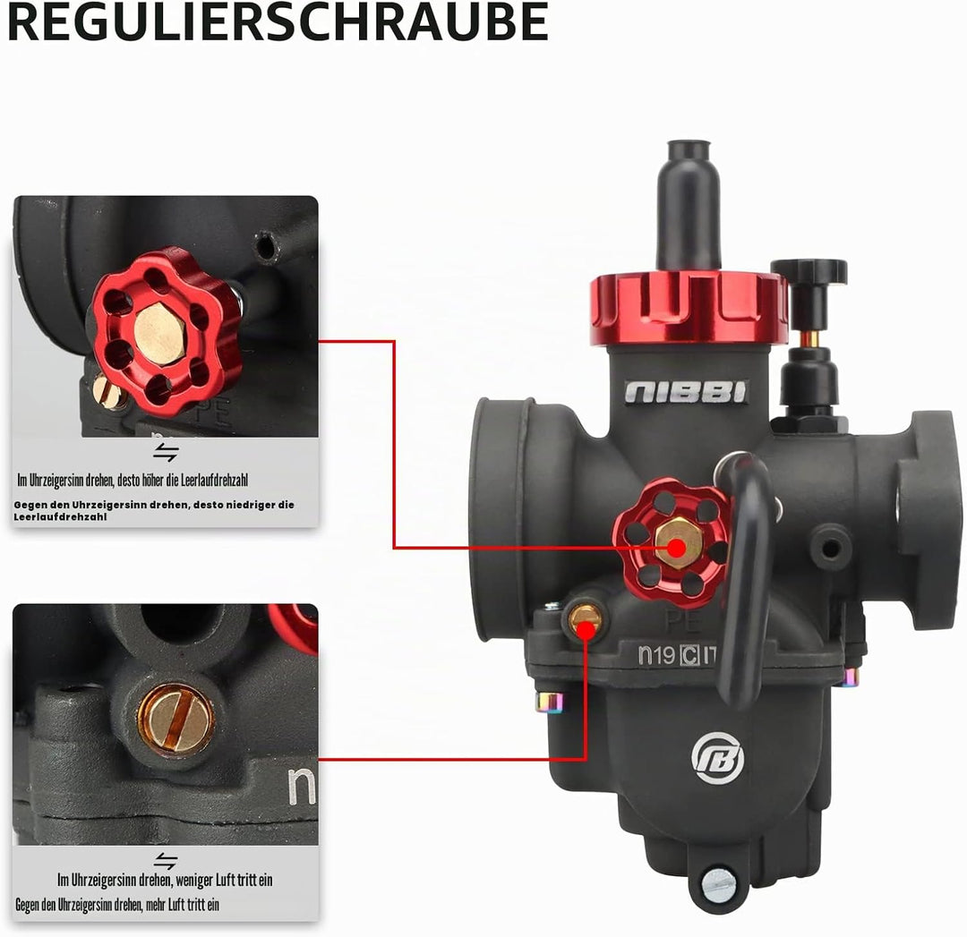 NIBBI Vergaser PE19mm, passt 100cc/110cc/125cc Flansch Motorrad Motoren, drei Hauptstrahl und ein la