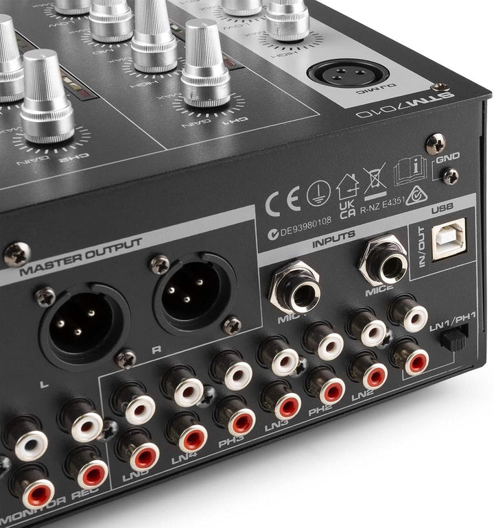 SkyTec STM-7010 - DJ Mischpult, 4 Kanäle mit USB-Eingang, Club Mixer, DJ Mixer, MIC-Inputs, DMX, Cro