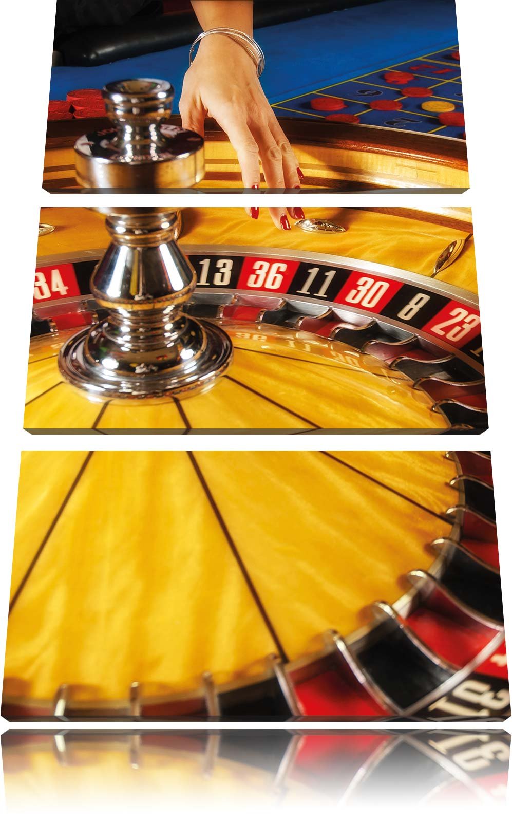 Pixxprint Roulette Tisch in Las Vegas 3-Teiler Leinwandbild 120x80 Bild auf Leinwand