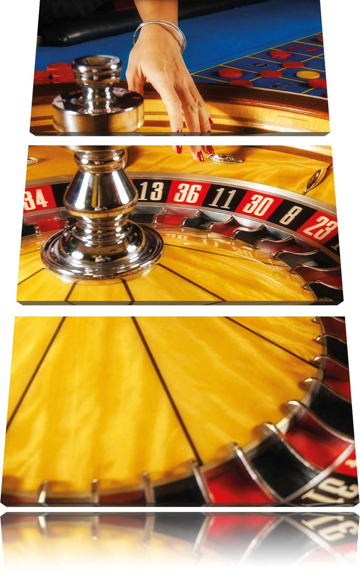 Pixxprint Roulette Tisch in Las Vegas 3-Teiler Leinwandbild 120x80 Bild auf Leinwand