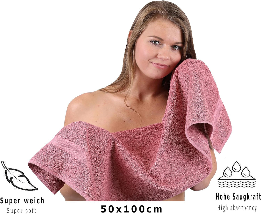 Betz 8 Stück Handtücher Set Grösse 50 x 100 cm Handtuch Premium 100% Baumwolle Farbe altrosa, Altros