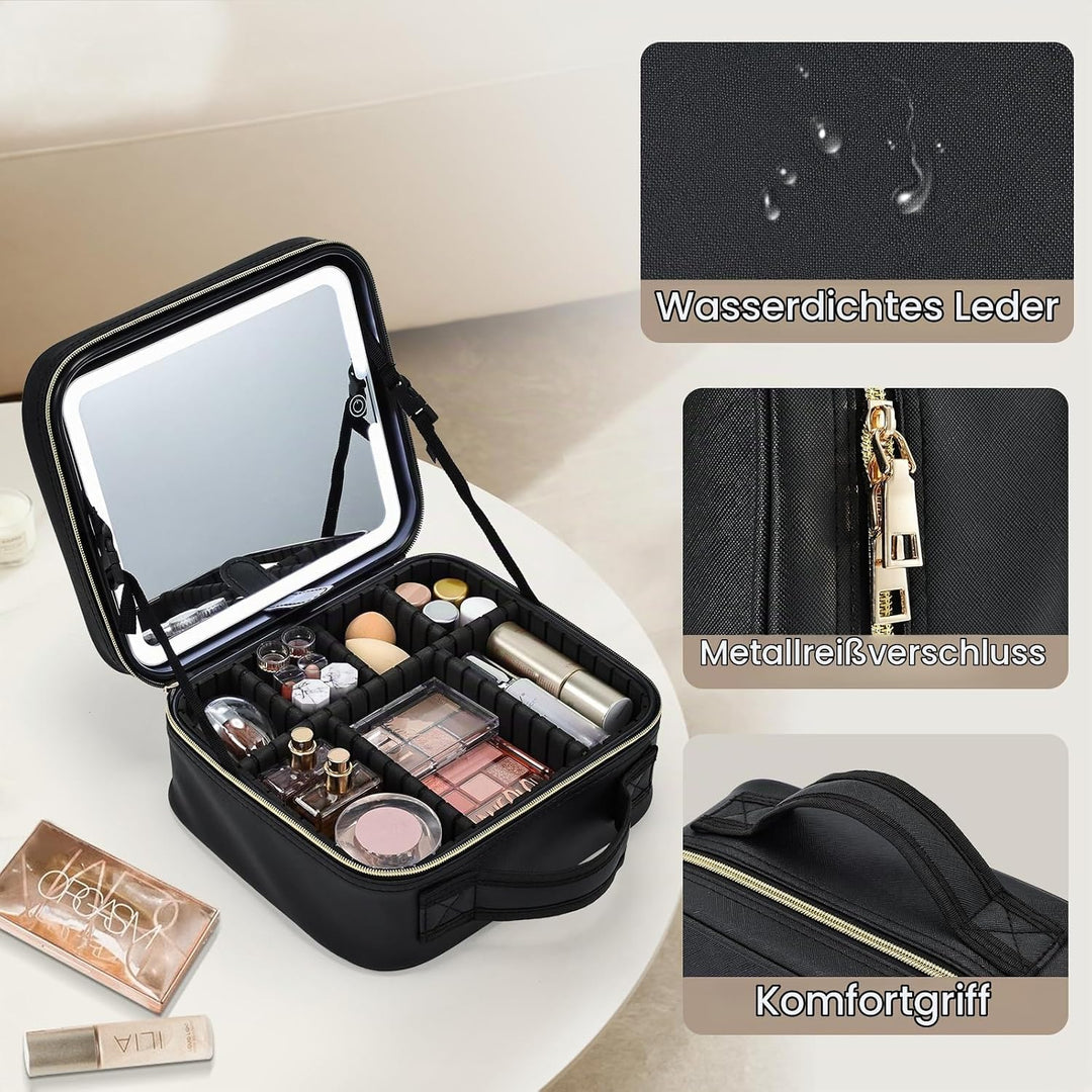 Kosmetikkoffer mit Beleuchtetem Spiegel Schminktasche Make up Tasche Make up Koffer Reise Kosmetikta