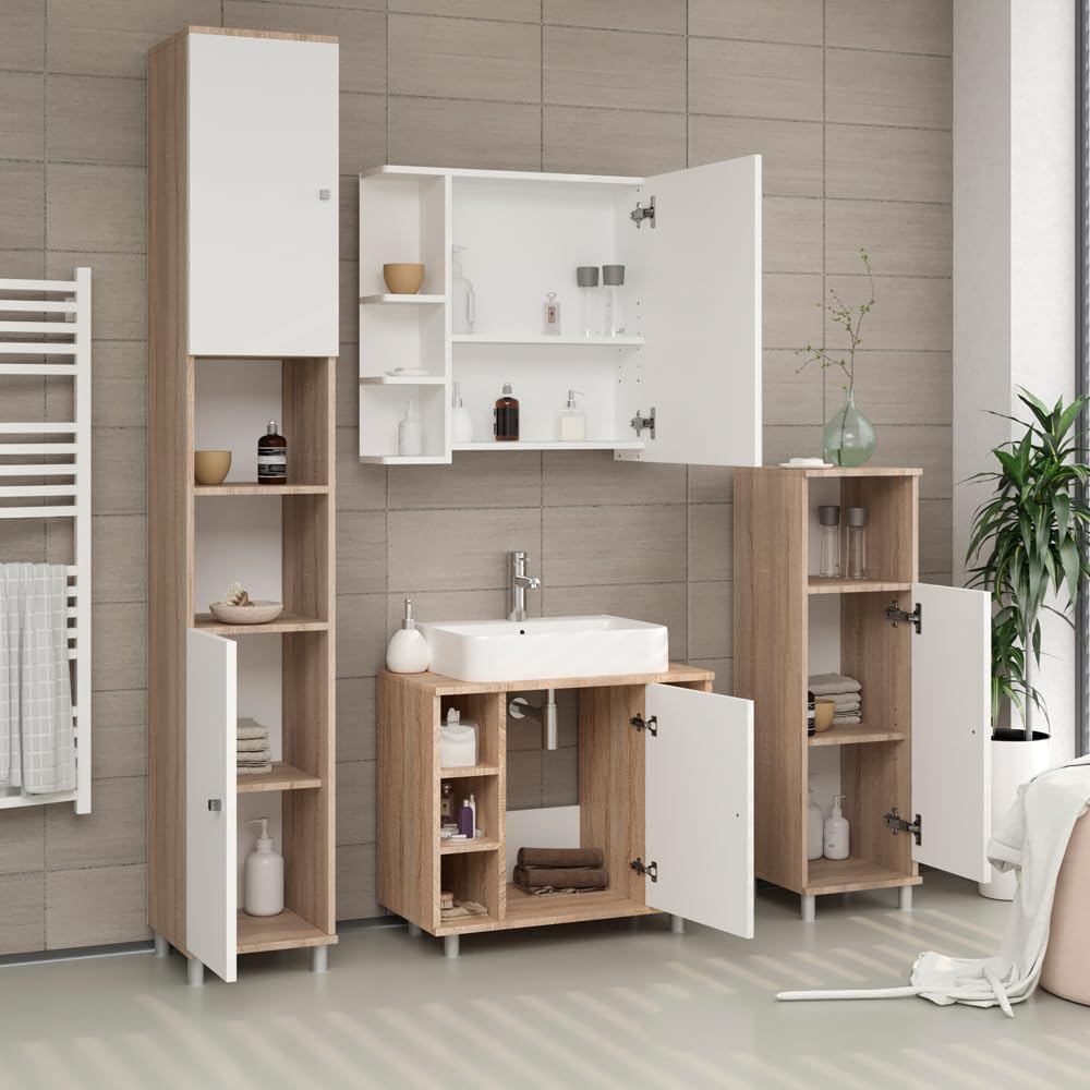 Vicco Midischrank Fynn, Weiss/Sonoma/Sonoma, 30 x 95 cm Weiss/Sonoma 95 x 30 cm, Weiss/Sonoma 95 x 3